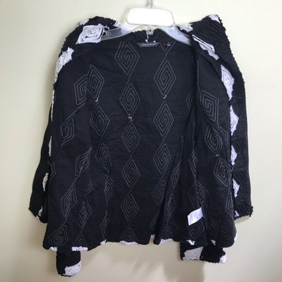 Samuel Dong 3D Black White Jacket Cotton Textured Stretch Zipper Closure Top M - Picture 3 of 12